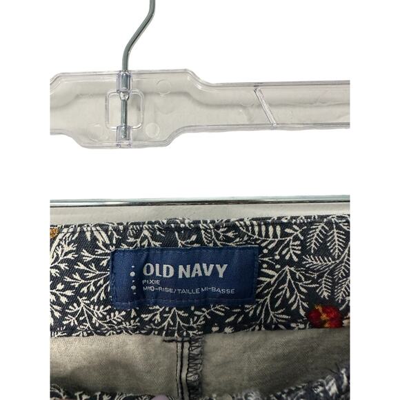 Old Navy Blue White Floral Print Office Work Career Mid-Rise Pixie Pants Size 10 - Picture 3 of 12